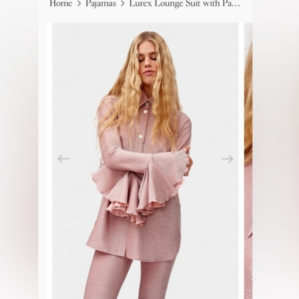 💯 Sleeper Lurex Lounge Set In Pink Shimmer - Picture 2 of 15